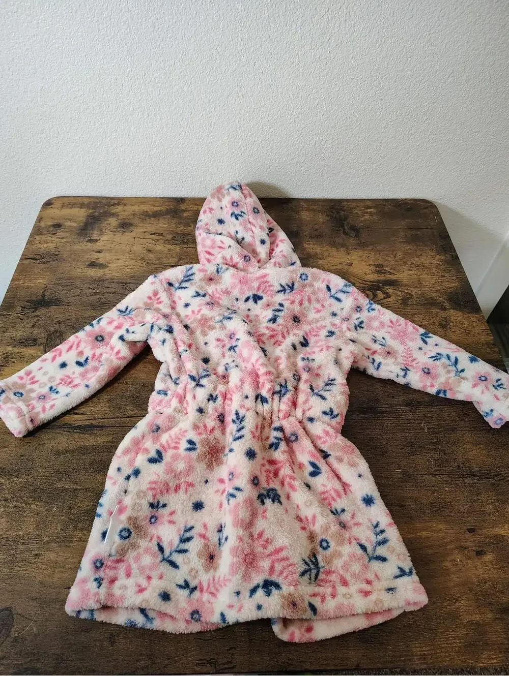 Tahari 24 Mo Baby Girl Todler Pink Floral Bath Robe Hooded Tie String